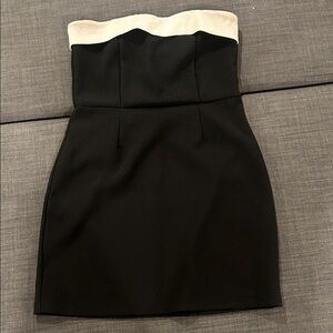 Edikted Black and Cream Strapless Dress
